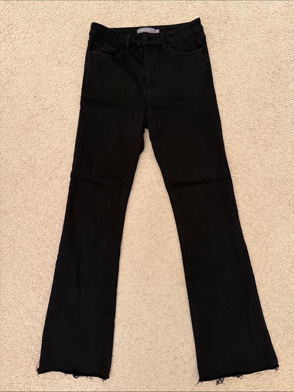 Just USA Black Flare Jeans with Raw Hem